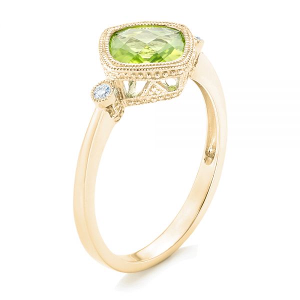 14k Yellow Gold 14k Yellow Gold Peridot And Diamond Ring - Three-Quarter View -  102637