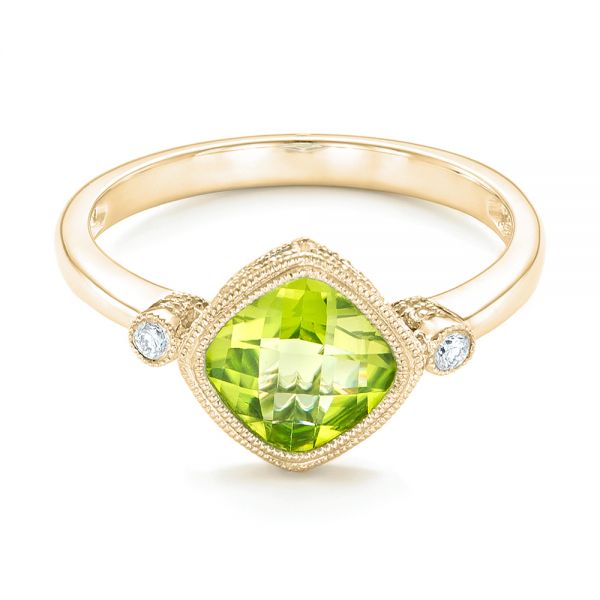 14k Yellow Gold 14k Yellow Gold Peridot And Diamond Ring - Flat View -  102637