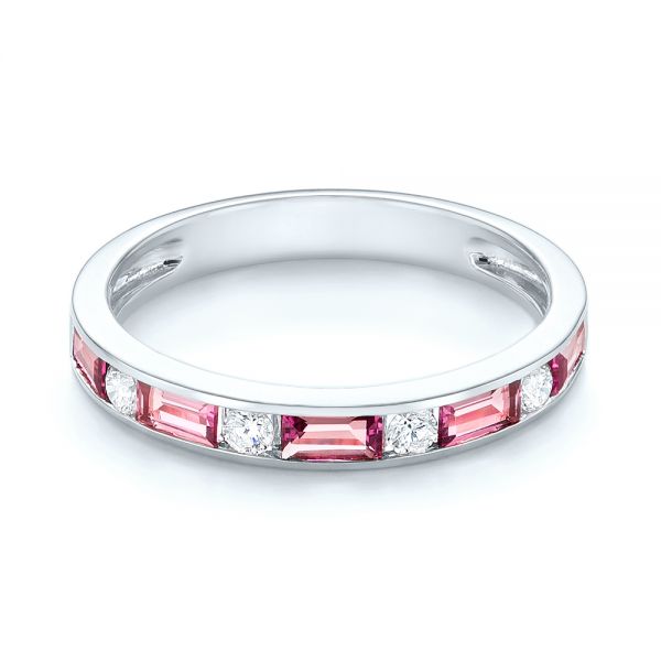 14k White Gold 14k White Gold Pink Tourmaline And Diamond Ring - Flat View -  103764