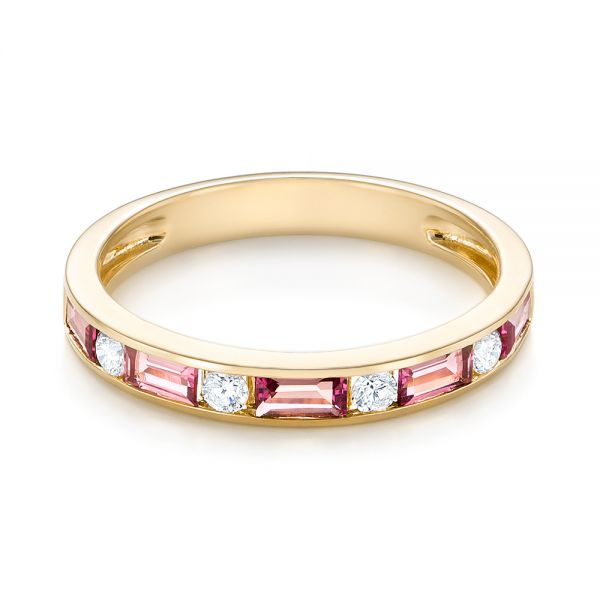 14k Yellow Gold 14k Yellow Gold Pink Tourmaline And Diamond Ring - Flat View -  103764