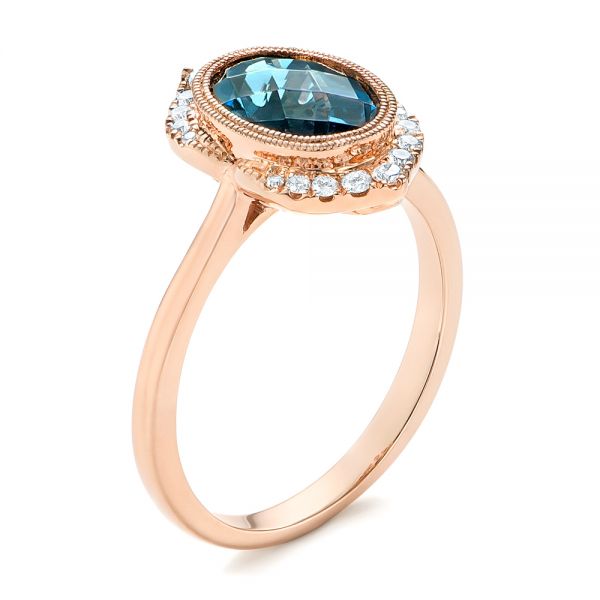 14k Rose Gold Diamond And London Blue Topaz Fashion Ring - Three-Quarter View -  103173