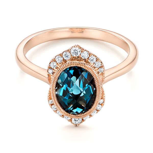 14k Rose Gold Diamond And London Blue Topaz Fashion Ring - Flat View - 103173