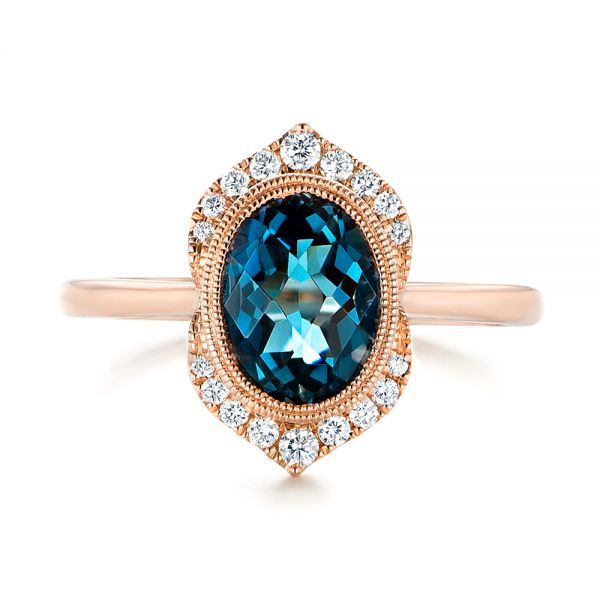 14k Rose Gold Diamond And London Blue Topaz Fashion Ring - Top View -  103173