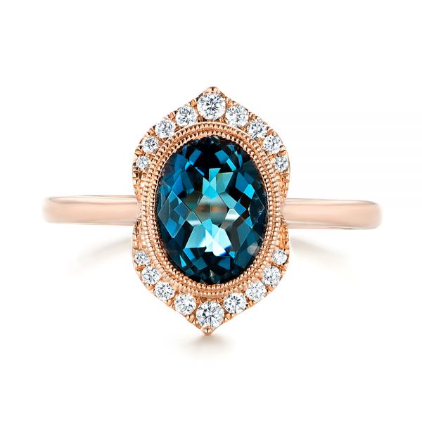 18k Rose Gold 18k Rose Gold Diamond And London Blue Topaz Fashion Ring - Top View -  103173