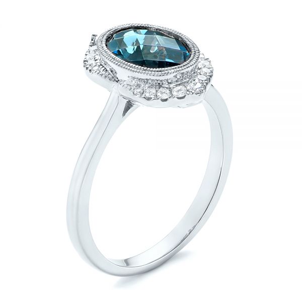 14k White Gold 14k White Gold Diamond And London Blue Topaz Fashion Ring - Three-Quarter View -  103173