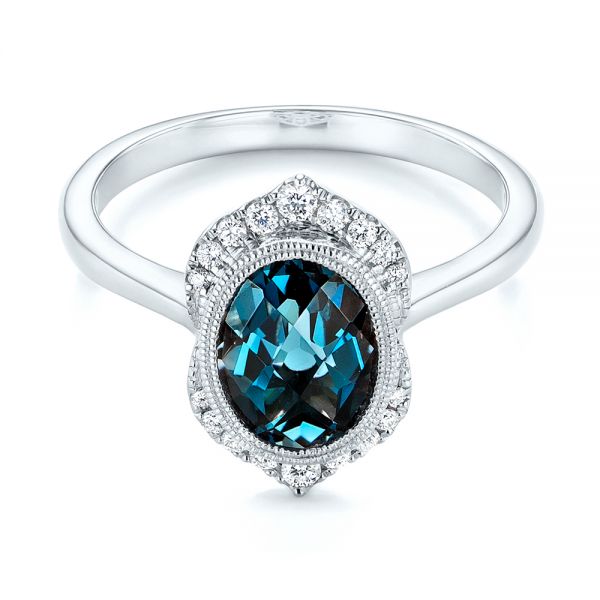 18k White Gold 18k White Gold Diamond And London Blue Topaz Fashion Ring - Flat View -  103173