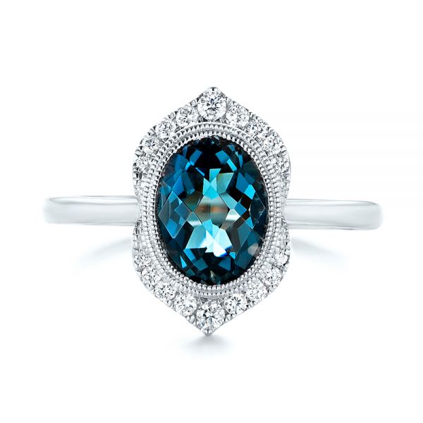 14k White Gold 14k White Gold Diamond And London Blue Topaz Fashion Ring - Top View -  103173