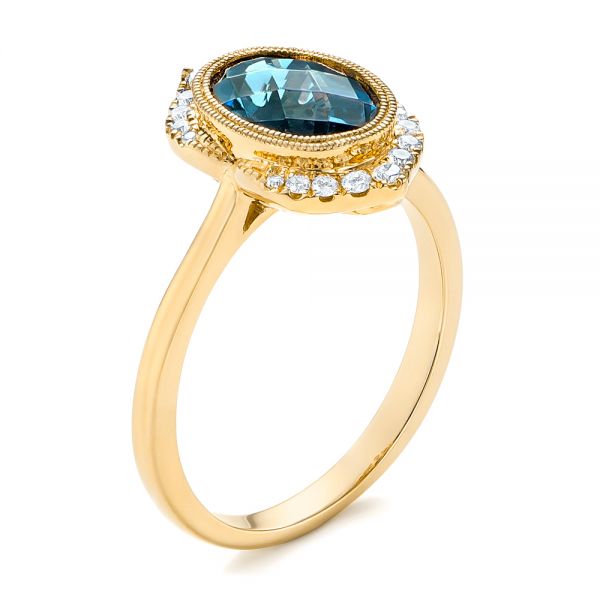 18k Yellow Gold 18k Yellow Gold Diamond And London Blue Topaz Fashion Ring - Three-Quarter View -  103173