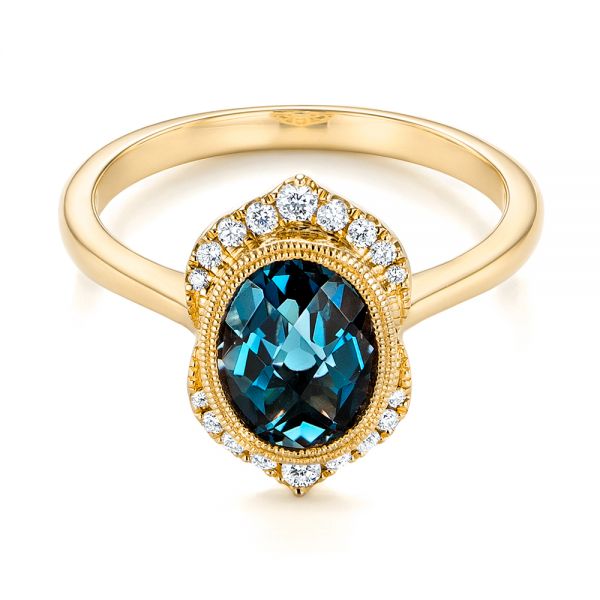 14k Yellow Gold 14k Yellow Gold Diamond And London Blue Topaz Fashion Ring - Flat View -  103173