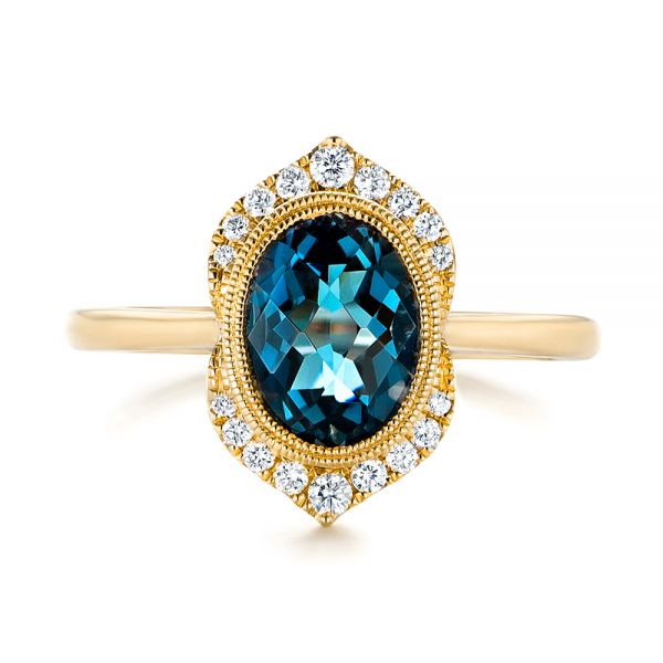 18k Yellow Gold 18k Yellow Gold Diamond And London Blue Topaz Fashion Ring - Top View -  103173