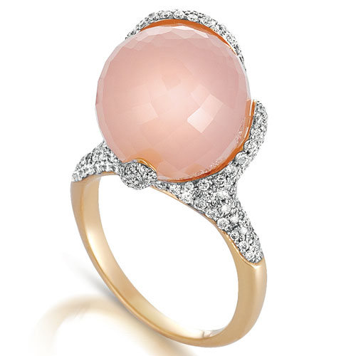 Rose Quartz And Pave Diamond Ring - Vanna K - Three-Quarter View -  1089 - Thumbnail