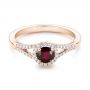 18k Rose Gold 18k Rose Gold Ruby And Diamond Halo Ring - Flat View -  102721 - Thumbnail