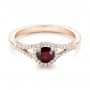 14k Rose Gold 14k Rose Gold Ruby And Diamond Halo Ring - Flat View -  102721 - Thumbnail