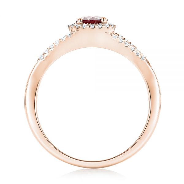 18k Rose Gold 18k Rose Gold Ruby And Diamond Halo Ring - Front View -  102721