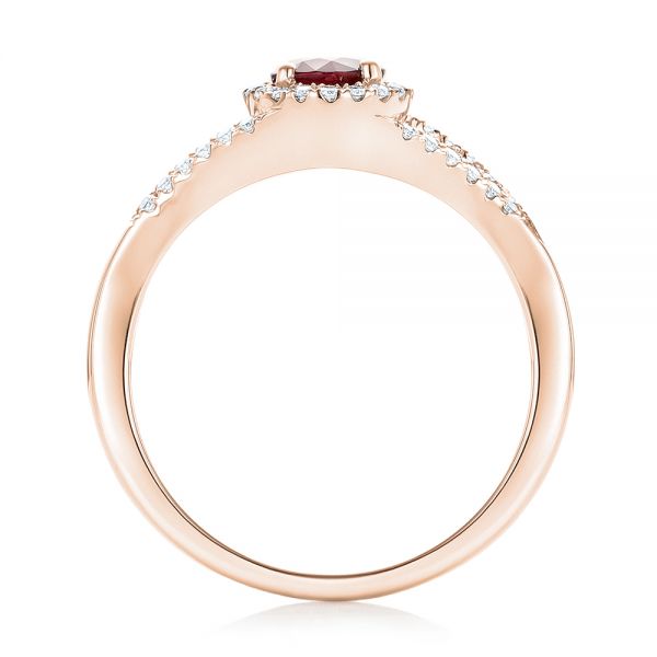 14k Rose Gold 14k Rose Gold Ruby And Diamond Halo Ring - Front View - 102721
