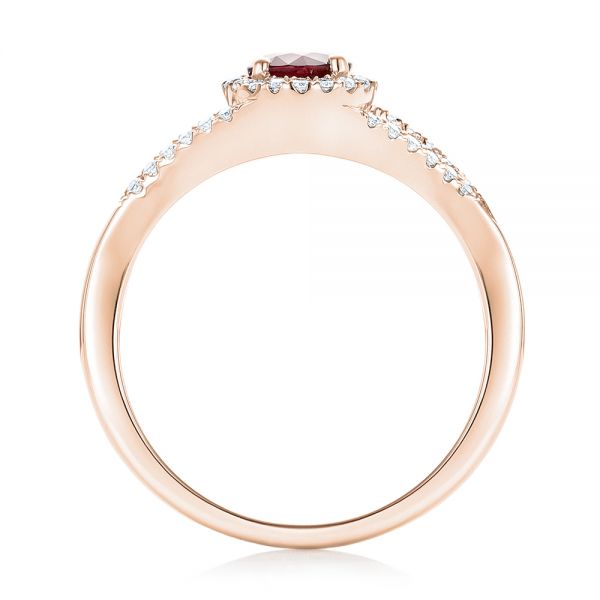 14k Rose Gold 14k Rose Gold Ruby And Diamond Halo Ring - Front View -  102721