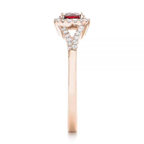 18k Rose Gold 18k Rose Gold Ruby And Diamond Halo Ring - Side View -  102721
