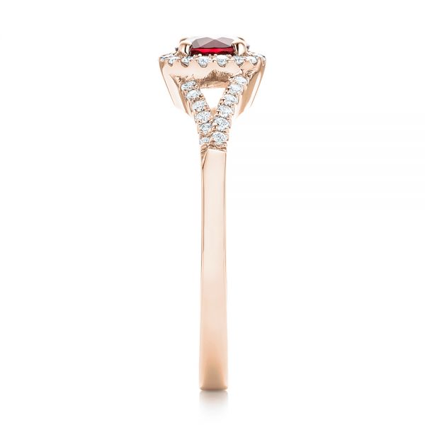 14k Rose Gold 14k Rose Gold Ruby And Diamond Halo Ring - Side View -  102721