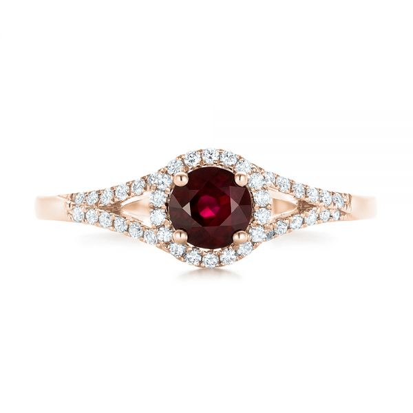 18k Rose Gold 18k Rose Gold Ruby And Diamond Halo Ring - Top View -  102721