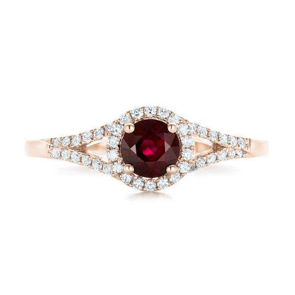 14k Rose Gold 14k Rose Gold Ruby And Diamond Halo Ring - Top View -  102721