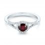 14k White Gold Ruby And Diamond Halo Ring - Flat View -  102721 - Thumbnail