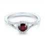 14k White Gold Ruby And Diamond Halo Ring - Flat View -  102721 - Thumbnail