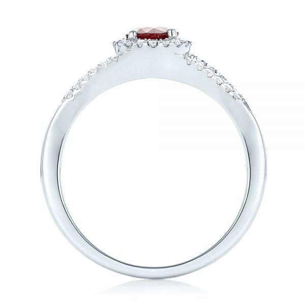 14k White Gold Ruby And Diamond Halo Ring - Front View -  102721