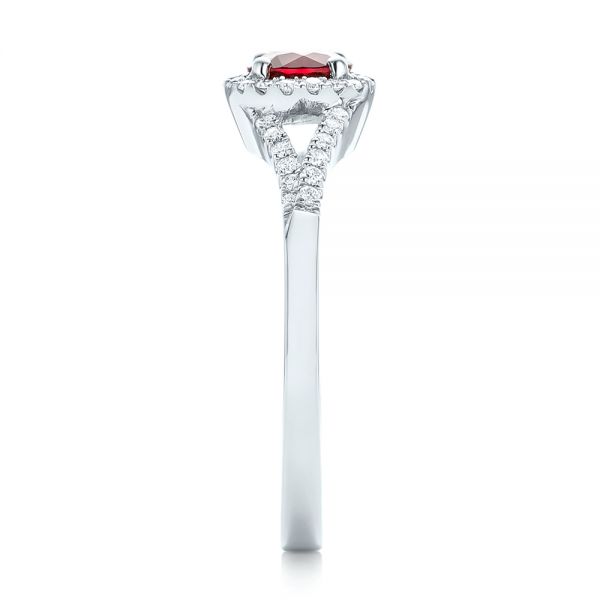 14k White Gold Ruby And Diamond Halo Ring - Side View -  102721