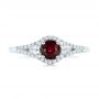 14k White Gold Ruby And Diamond Halo Ring - Top View -  102721 - Thumbnail