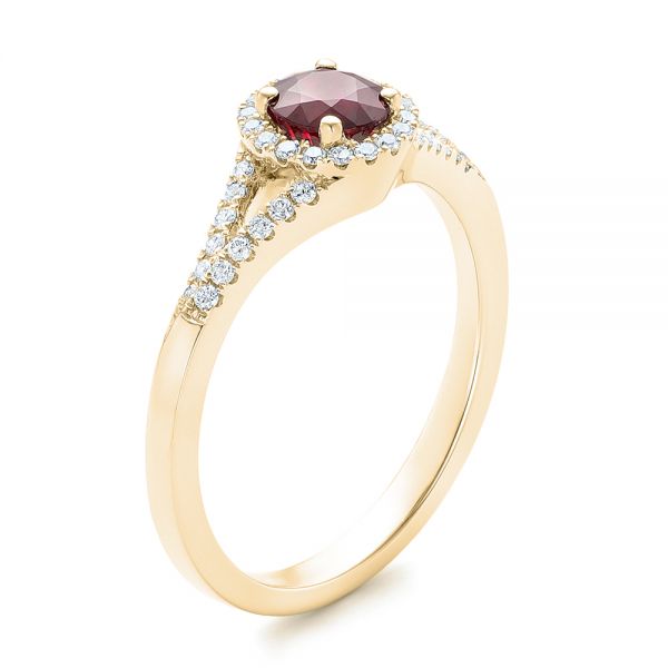 14k Yellow Gold 14k Yellow Gold Ruby And Diamond Halo Ring - Three-Quarter View -  102721