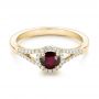 18k Yellow Gold 18k Yellow Gold Ruby And Diamond Halo Ring - Flat View -  102721 - Thumbnail