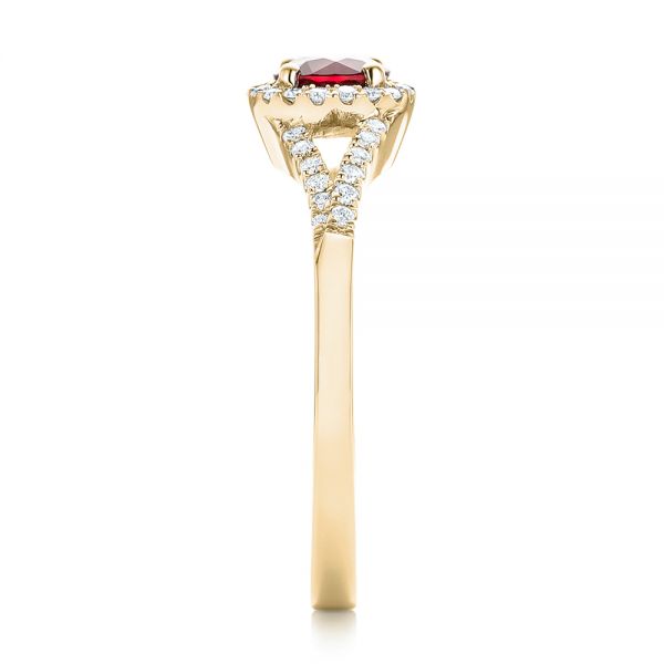 18k Yellow Gold 18k Yellow Gold Ruby And Diamond Halo Ring - Side View -  102721