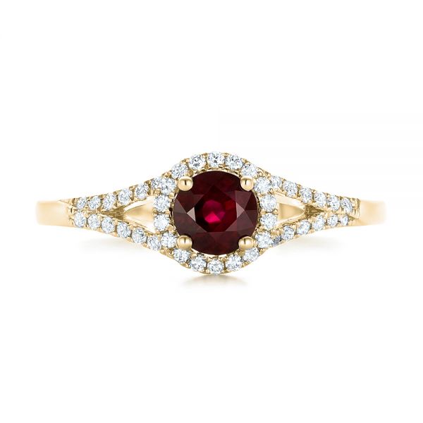 14k Yellow Gold 14k Yellow Gold Ruby And Diamond Halo Ring - Top View -  102721