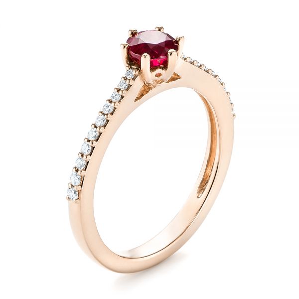 14k Rose Gold 14k Rose Gold Ruby And Diamond Ring - Three-Quarter View -  104586