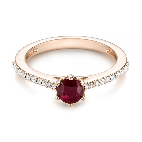 14k Rose Gold 14k Rose Gold Ruby And Diamond Ring - Flat View -  104586