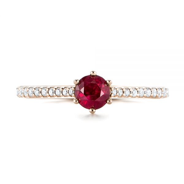 14k Rose Gold 14k Rose Gold Ruby And Diamond Ring - Top View -  104586