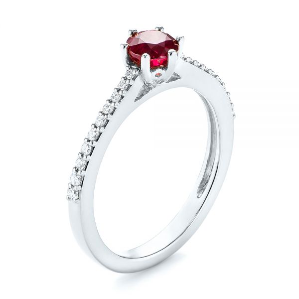 18k White Gold 18k White Gold Ruby And Diamond Ring - Three-Quarter View -  104586