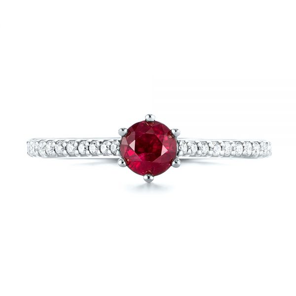 18k White Gold 18k White Gold Ruby And Diamond Ring - Top View -  104586