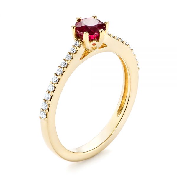 14k Yellow Gold Ruby And Diamond Ring - Three-Quarter View -  104586