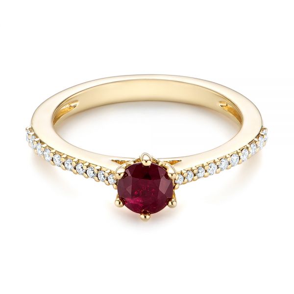 18k Yellow Gold 18k Yellow Gold Ruby And Diamond Ring - Flat View -  104586