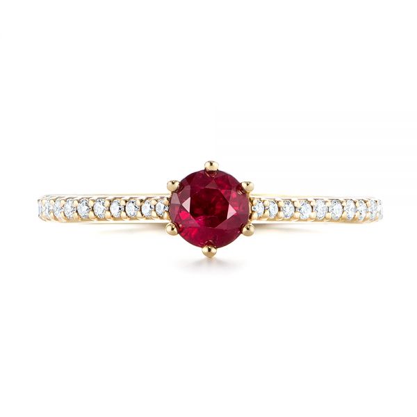14k Yellow Gold Ruby And Diamond Ring - Top View - 104586