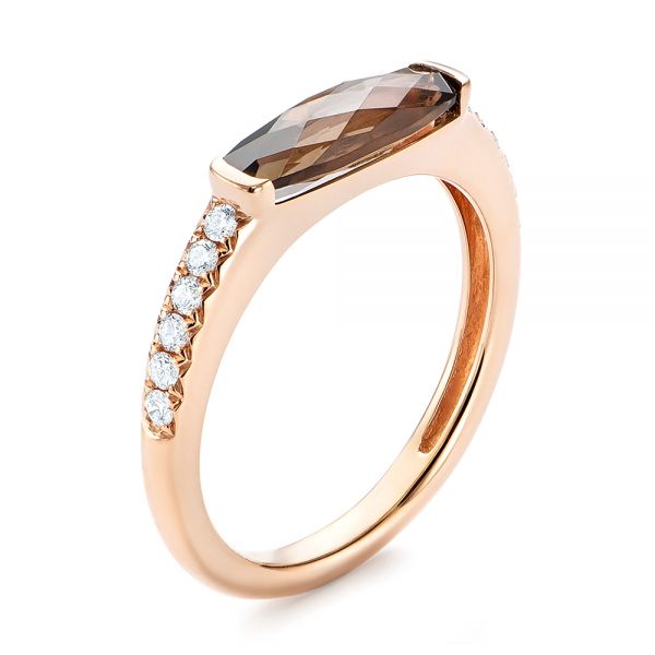 14k Rose Gold Smokey Quartz And Diamond Stackable Ring - Three-Quarter View -  104574