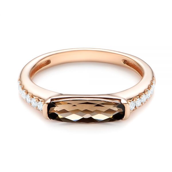 14k Rose Gold Smokey Quartz And Diamond Stackable Ring - Flat View - 104574