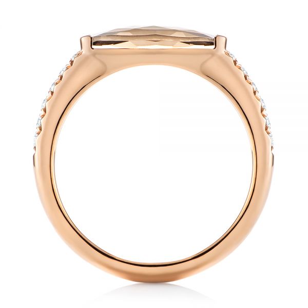 14k Rose Gold Smokey Quartz And Diamond Stackable Ring - Front View - 104574
