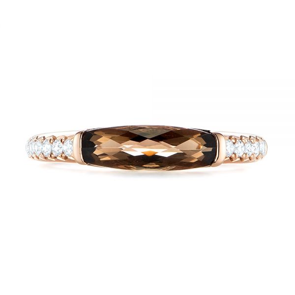 14k Rose Gold Smokey Quartz And Diamond Stackable Ring - Top View - 104574
