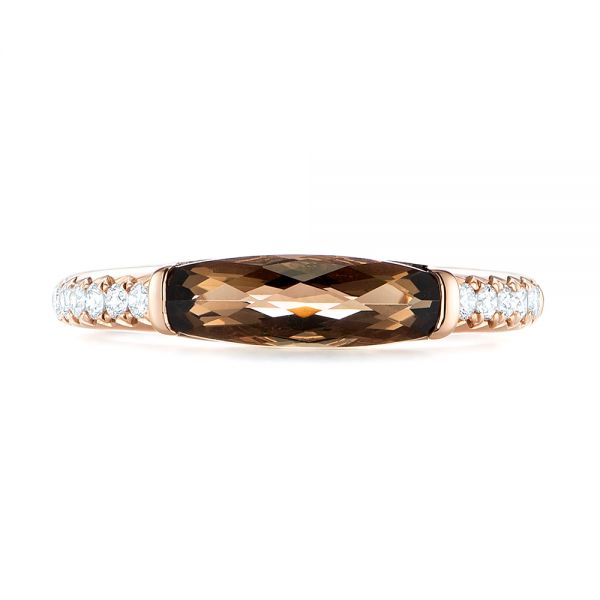 14k Rose Gold Smokey Quartz And Diamond Stackable Ring - Top View -  104574