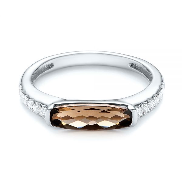 Platinum Platinum Smokey Quartz And Diamond Stackable Ring - Flat View - 104574