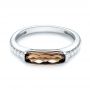 18k White Gold 18k White Gold Smokey Quartz And Diamond Stackable Ring - Flat View -  104574 - Thumbnail