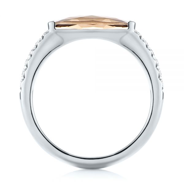 14k White Gold 14k White Gold Smokey Quartz And Diamond Stackable Ring - Front View -  104574