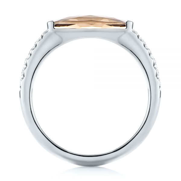 Platinum Platinum Smokey Quartz And Diamond Stackable Ring - Front View - 104574